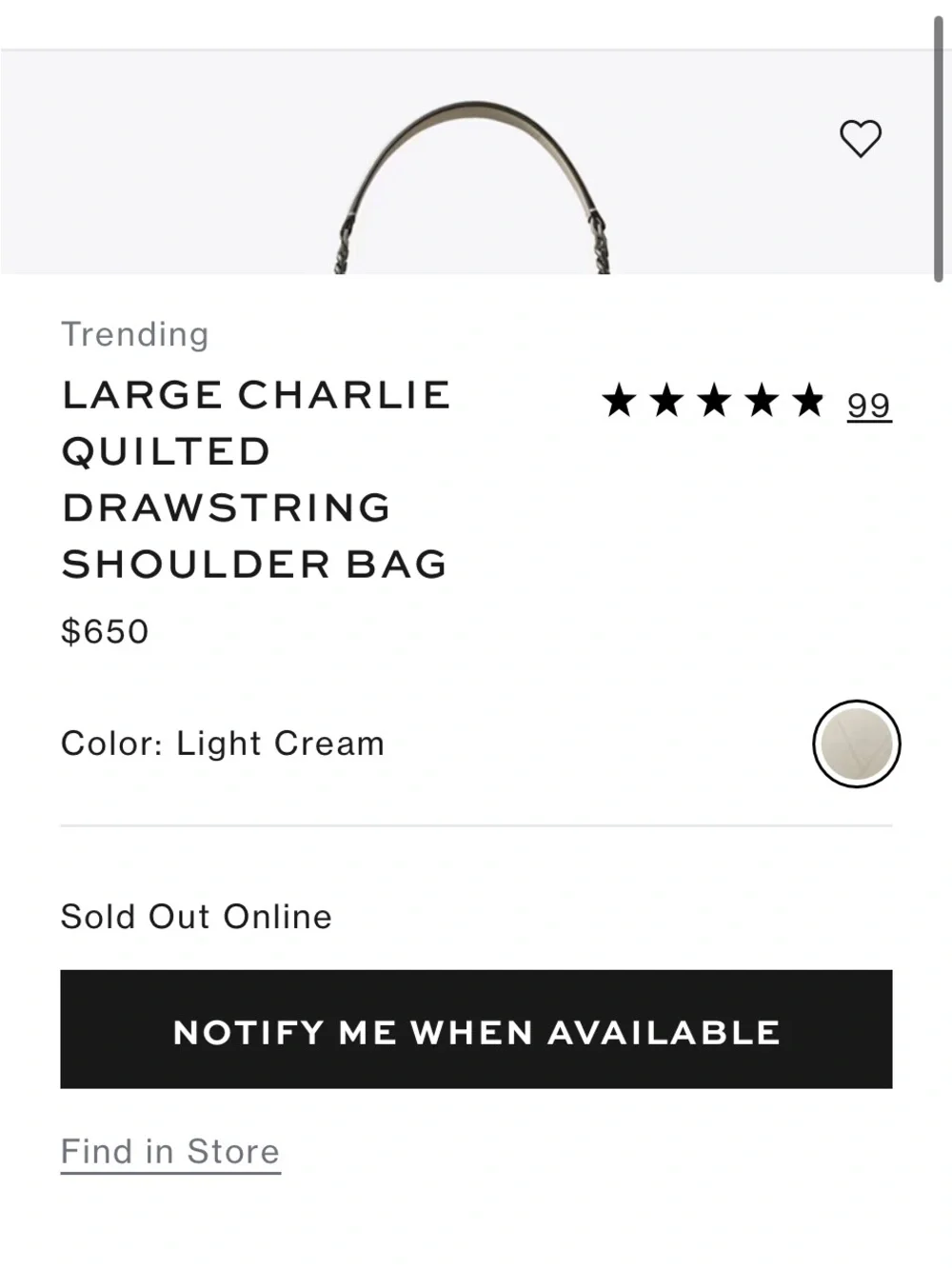 Tory Burch LARGE CHARLIE QUILTED DRAWSTRING SHOULDER BAG - White Cream Like New